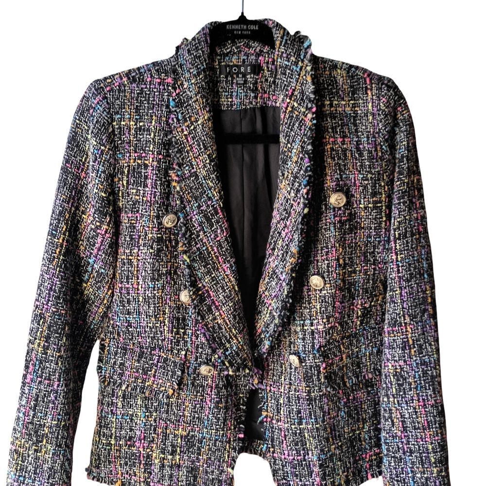 Fore Multicolored Raw Fringe Blazer Women's Medium EUC